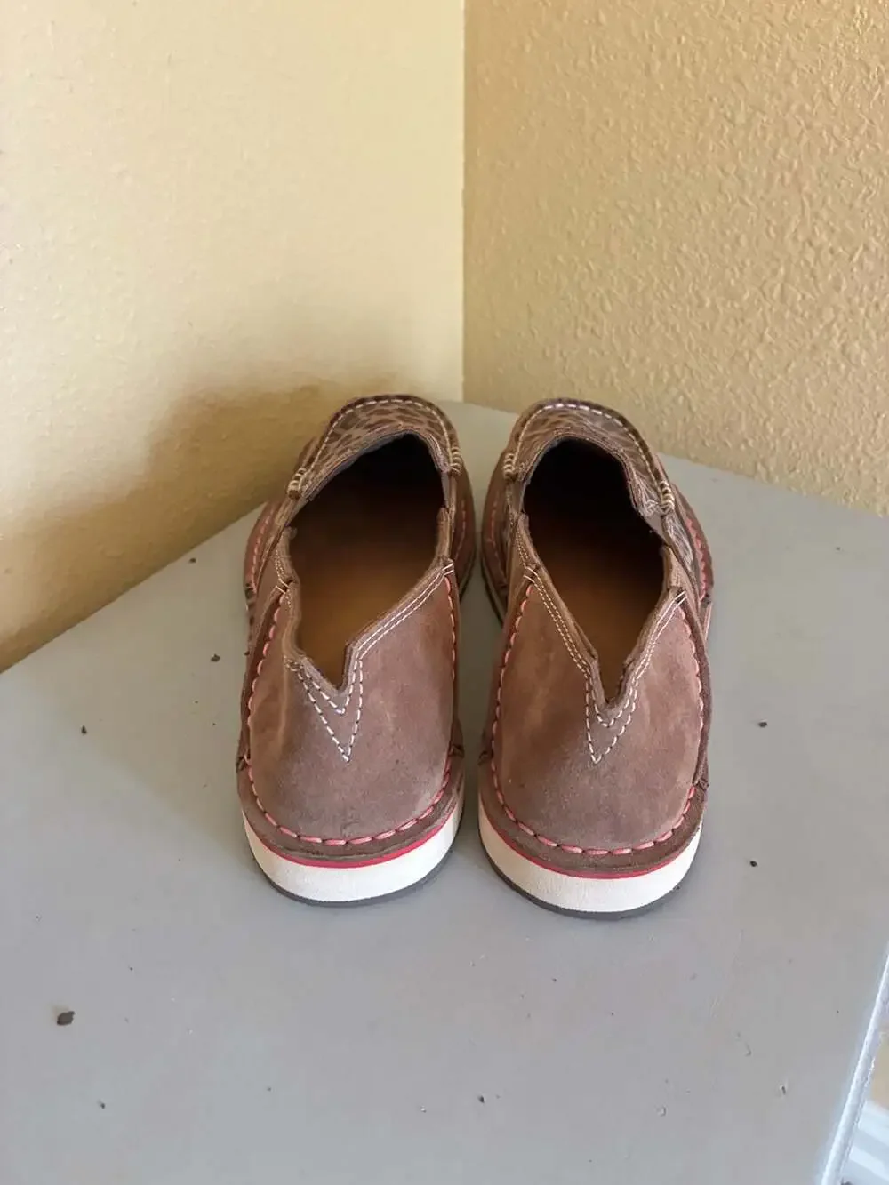 Ariat Women's Cruiser Brown Pink Leopard Print Suede Slip On Loafer Shoes